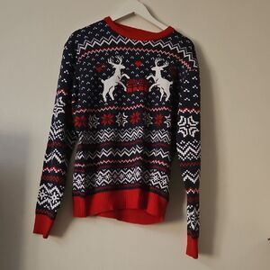 Festive Red and Blue Crewneck Sweater
